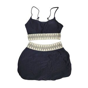 Black Cutout One-Piece Swimsuit  Zigzag Trim Adjustable Straps Size S